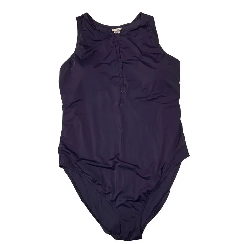 Andie Womens Malibu One Piece Swimsuit Size 20 XXXL NEW Navy Blue High Neckline